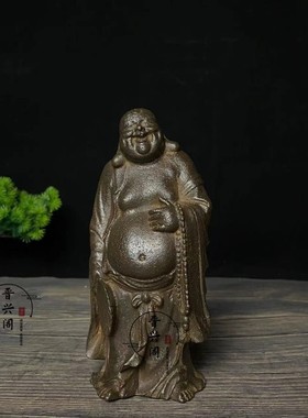 仿古铸铁大度弥勒佛佛祖摆件中式古典复古陈设居家摆放供奉收藏