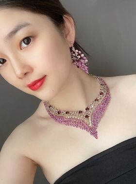 满钻礼服晚宴新娘夸张项链耳环