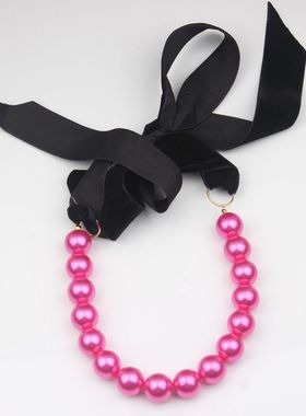 爆款欧美珍珠丝带项圈可调节长度黑色丝绒蝴蝶结项链女装饰个性款