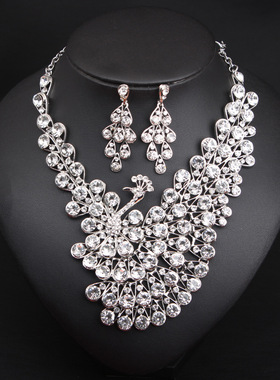 孔雀项链耳环晚宴新娘衣服配饰