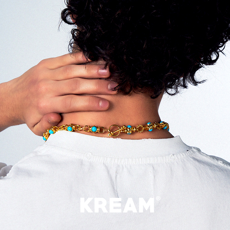 KREAM 复古OT扣金色绿松项链男女同款欧美个性锁骨链 - 图1