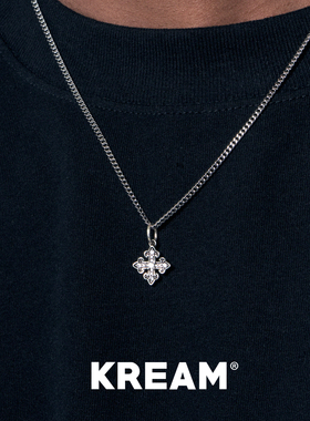 KREAM 925银复古金黑白钻花十字项链男嘻哈女锁骨毛衣链高级百搭