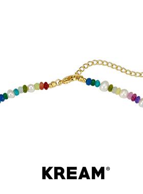 KREAM 彩色天然玉石珍珠串珠项链男女同款嘻哈潮流轻奢