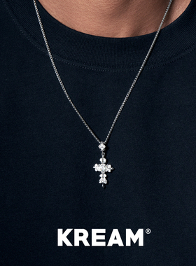 KREAM 925银镀金锆石花十字吊坠男欧美潮流女锁骨毛衣链情侣