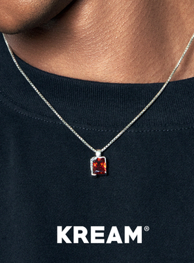 KREAM 通体925银 做旧熔岩纹方形红钻项链男嘻哈女毛衣锁骨链情侣