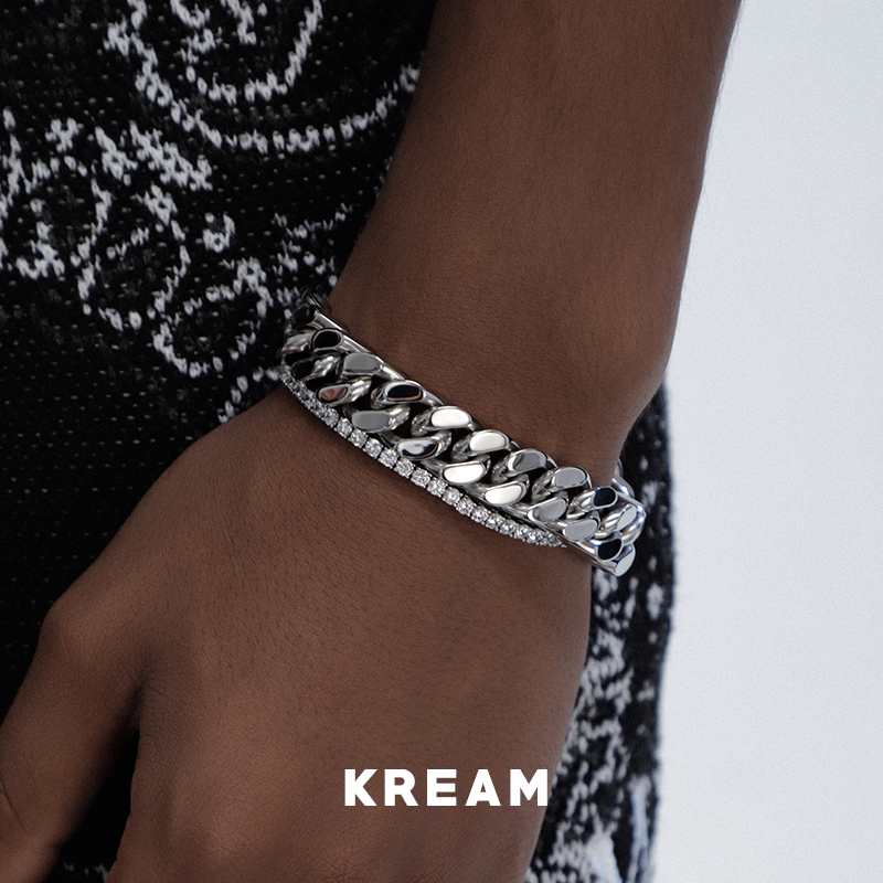 kream 立体钛钢银色古巴手链嘻哈男 欧美流行 古巴链 cuban link - 图0