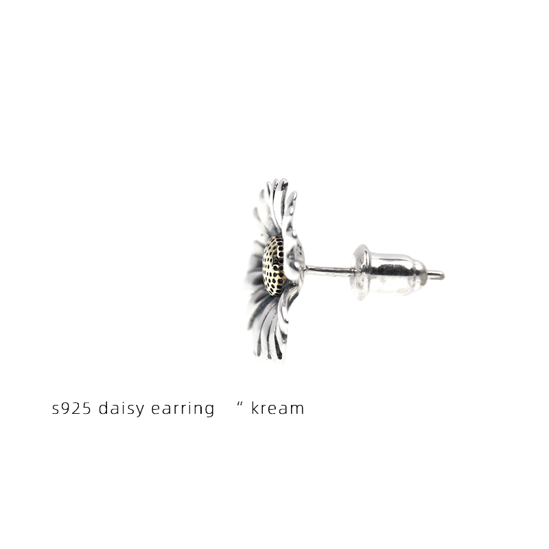 s925 daisy earring 纯银雏菊耳钉男hiphop女ins同款耳饰 - 图2