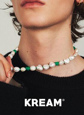KREAM 湖蓝/绿色爱心 天然异形珍珠项链男女同款情侣锁骨链潮流