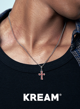KREAM 925银6色彩钻十字吊坠男嘻哈女项链欧美潮流百搭情侣锁骨链