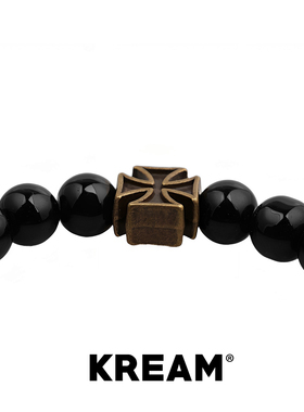 KREAM 金色复古十字徽章黑石圆珠手链男嘻哈女欧美潮流百搭手串