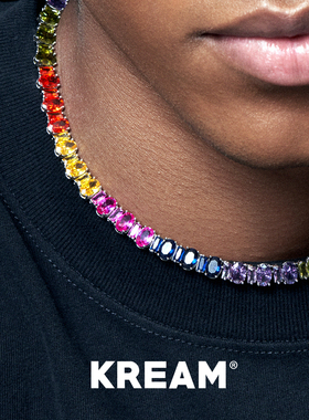 KREAM 彩色椭圆方钻项链男嘻哈锁骨链女欧美潮流