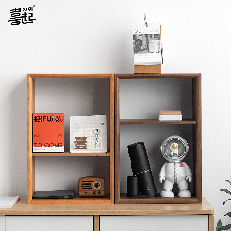 黑胡桃木办公桌面书本收纳置物架 实木书架飘窗小书柜格子书立架,淘宝优惠券,粉丝福利购,淘宝优惠卷