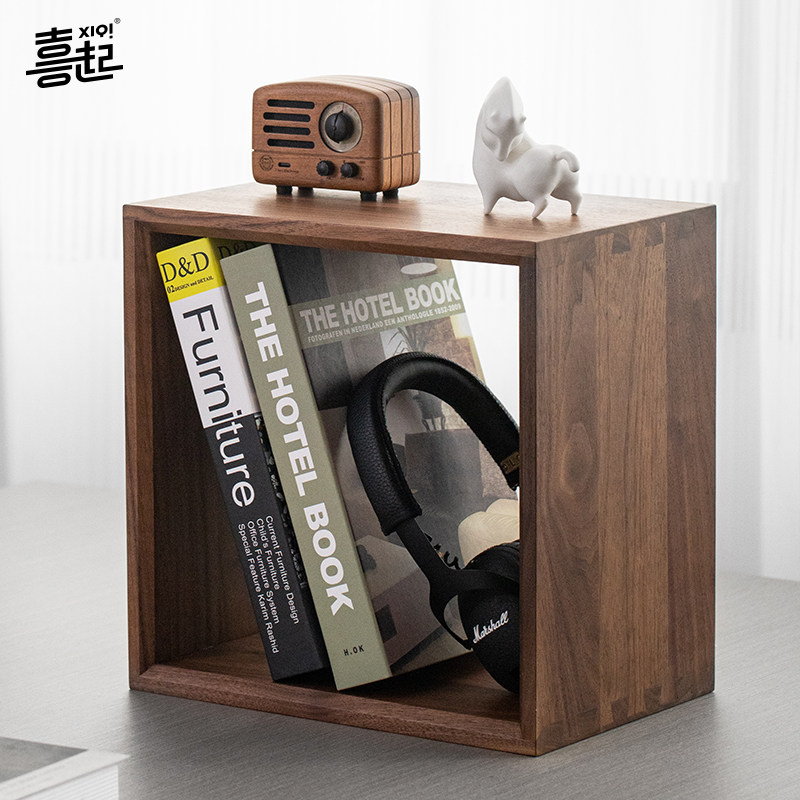 黑胡桃木办公桌面书本收纳置物架 实木书架飘窗小书柜格子书立架,淘宝优惠券,粉丝福利购,淘宝优惠卷