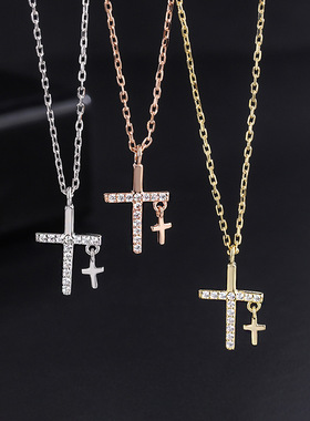 镶钻十字架项链S999纯银高级气质