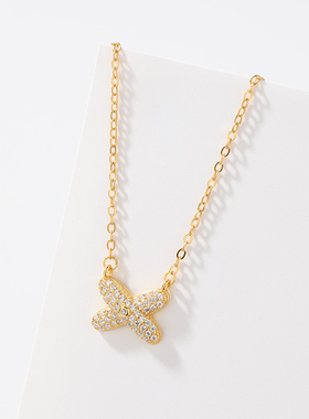 s925纯银交叉镶钻项链女轻奢高级