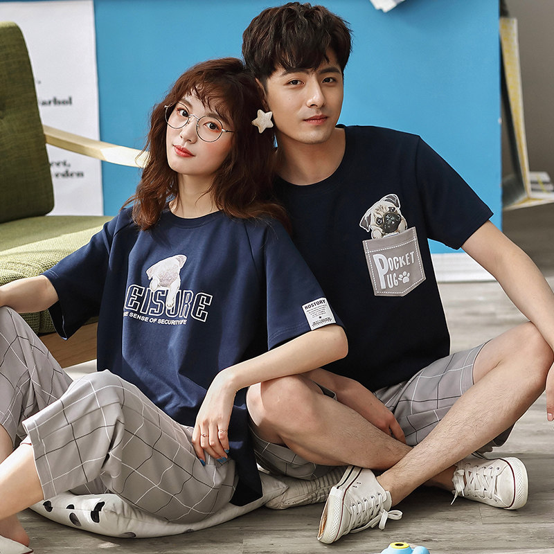 2套价夏季情侣纯棉女短袖男士睡衣 缘中缘睡衣/家居服套装
