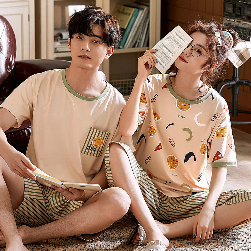 2套价夏季情侣纯棉女短袖男士睡衣 缘中缘睡衣/家居服套装