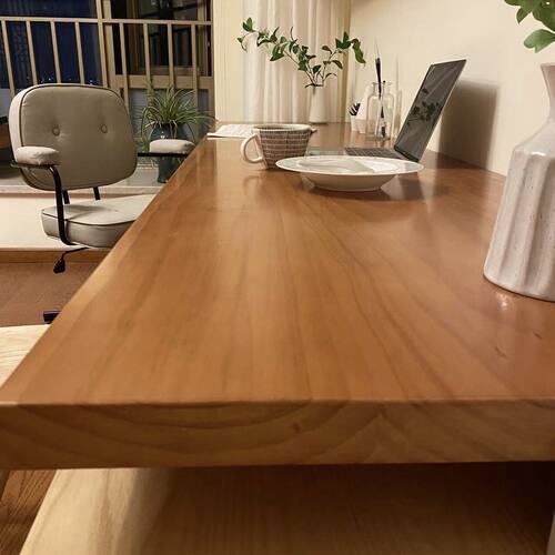 北欧纯实木壁挂一字板书架书桌客厅悬空桌墙上隔板置物架长条书桌 - 图2