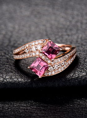 克拉玫瑰金碧玺钻石彩宝戒指