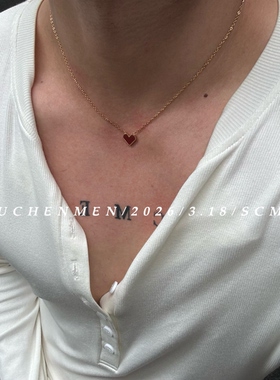 SCMEN 镀18k金红色爱心小众项链复古法式显白桃心锁骨链女