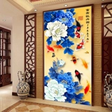 Cross -удар цветка цветут богатые девять рыбных пиони 2022 Новая линия вышитая на картинке Jiudu