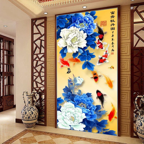 Cross -удар цветка цветут богатые девять рыбных пиони 2022 Новая линия вышитая на картинке Jiudu