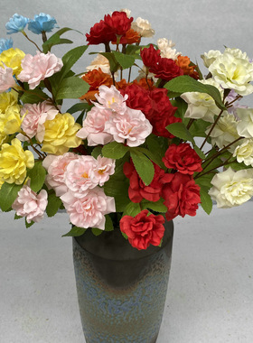 栽仿装扮新款磨毛布仿真山茶花花材家居客厅餐桌摆件装饰插假花束