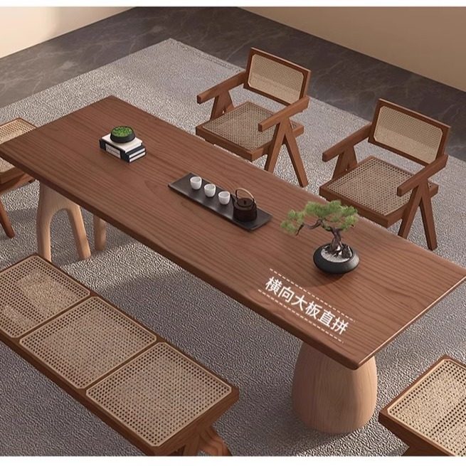 侘寂风白蜡木胡桃木实木茶桌椅组合设计师书桌一体两用茶台新中式,淘宝优惠券,粉丝福利购,淘宝优惠卷