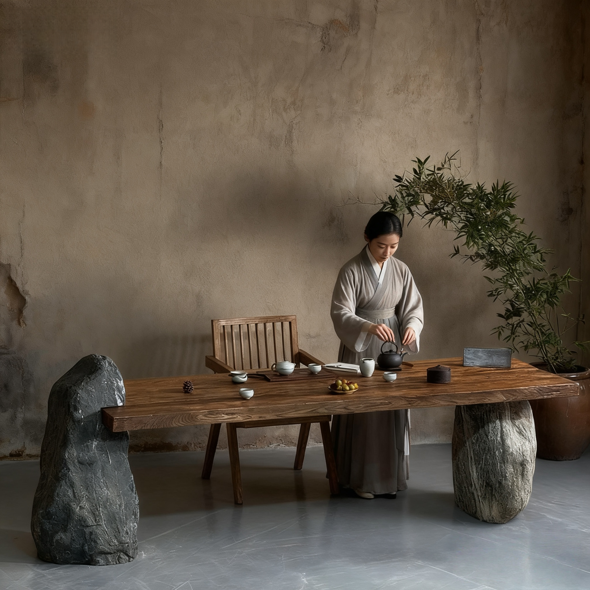 侘寂风原木大板茶桌茶台风化老木民宿餐桌设计师石头茶室泡茶桌,淘宝优惠券,粉丝福利购,淘宝优惠卷