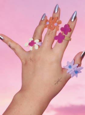 绿场孤品双花戒指彩色亚克力