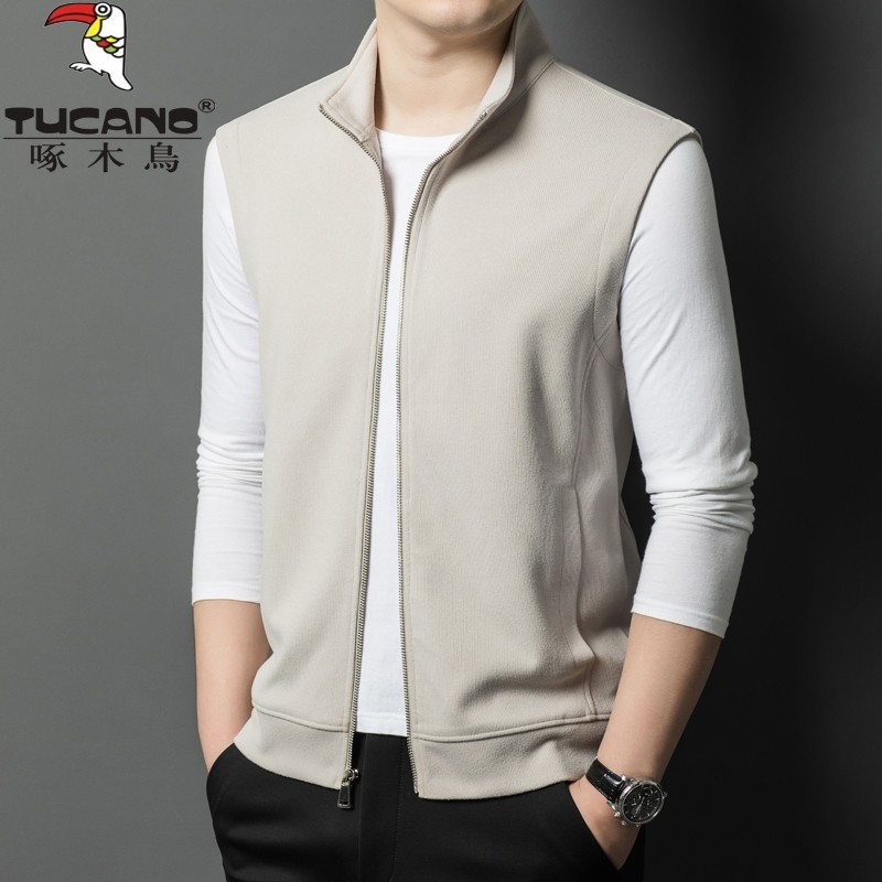 啄木鸟高端立领马甲男薄款针织开衫宽松无袖背心休闲薄款毛衣外套,淘宝优惠券,粉丝福利购,淘宝优惠卷