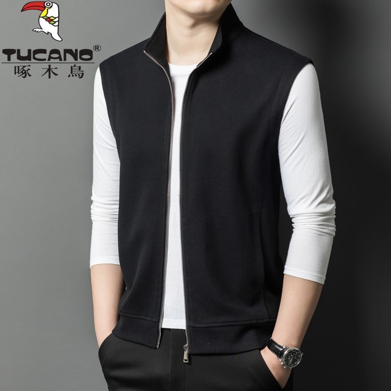 啄木鸟高端立领马甲男薄款针织开衫宽松无袖背心休闲薄款毛衣外套,淘宝优惠券,粉丝福利购,淘宝优惠卷