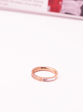 日韩版贝壳镶钻戒指女款时尚玫瑰金 欧美食指环戒子潮人JZ 235