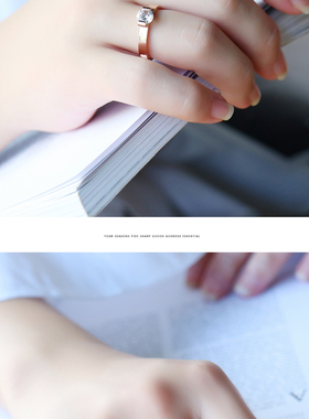 钛钢镀18k彩金镶钻玫瑰金戒指一克拉女中指小指食指指环