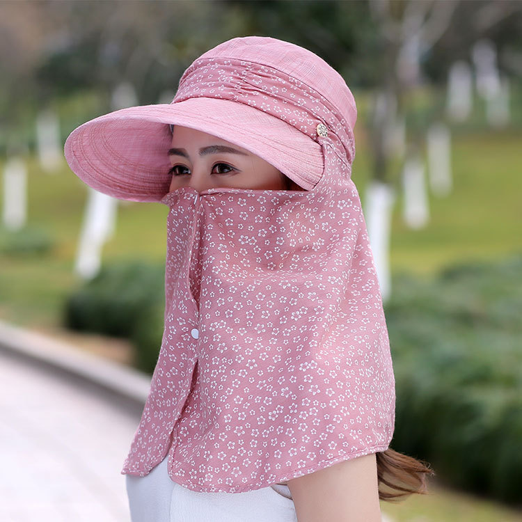 防晒帽女士采茶轻薄帽子妈妈干农活面罩遮脸太阳帽凉帽护颈鸭舌帽