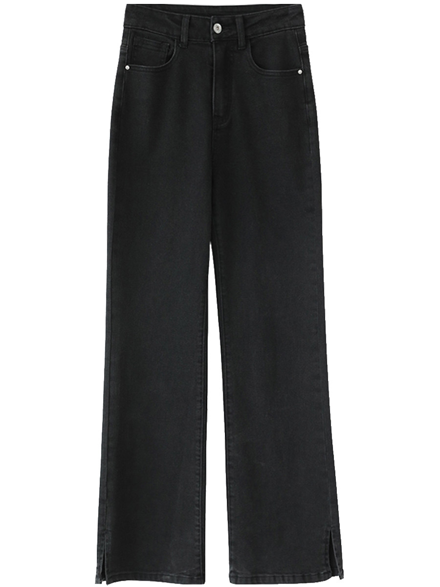 黑色开叉牛仔裤女春秋高腰长裤 千阁牛仔裤