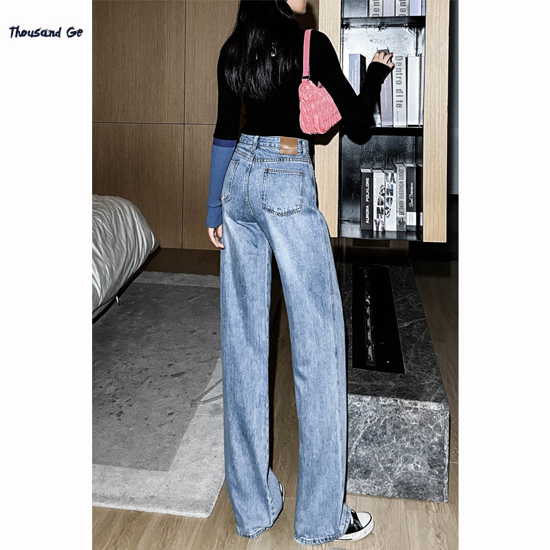 高腰阔腿裤宽松显瘦显高牛仔裤子 千阁牛仔裤