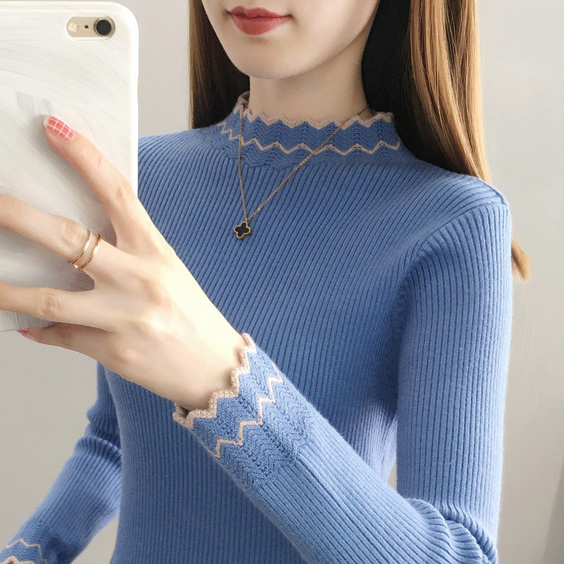 秋冬季夹色半高领打底衫毛衣女2025新款内搭长袖修身上衣针织衫女,淘宝优惠券,粉丝福利购,淘宝优惠卷