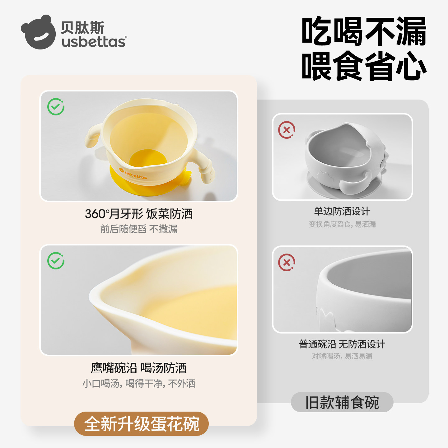 贝肽斯宝宝辅食碗婴幼儿学吃饭专用吸盘硅胶餐具喝米糊鹰嘴蛋花碗