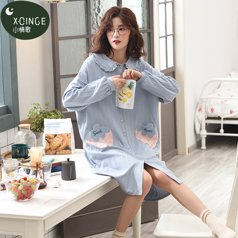 春秋季新款长袖宽松中长款卡通睡裙 小情歌睡裙