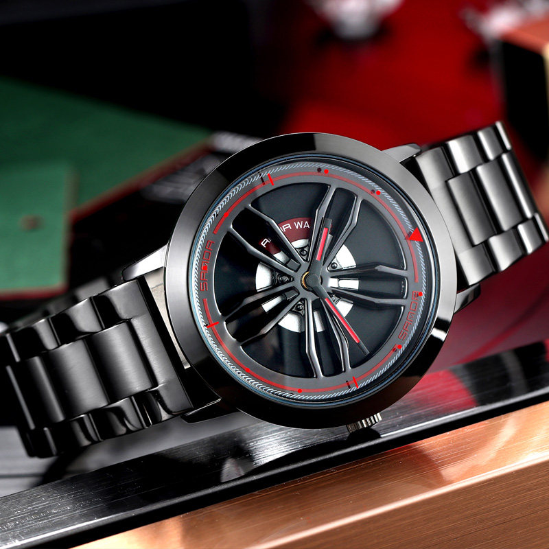 个性旋转男概念中学生防水虫洞男表 三达手表国产腕表