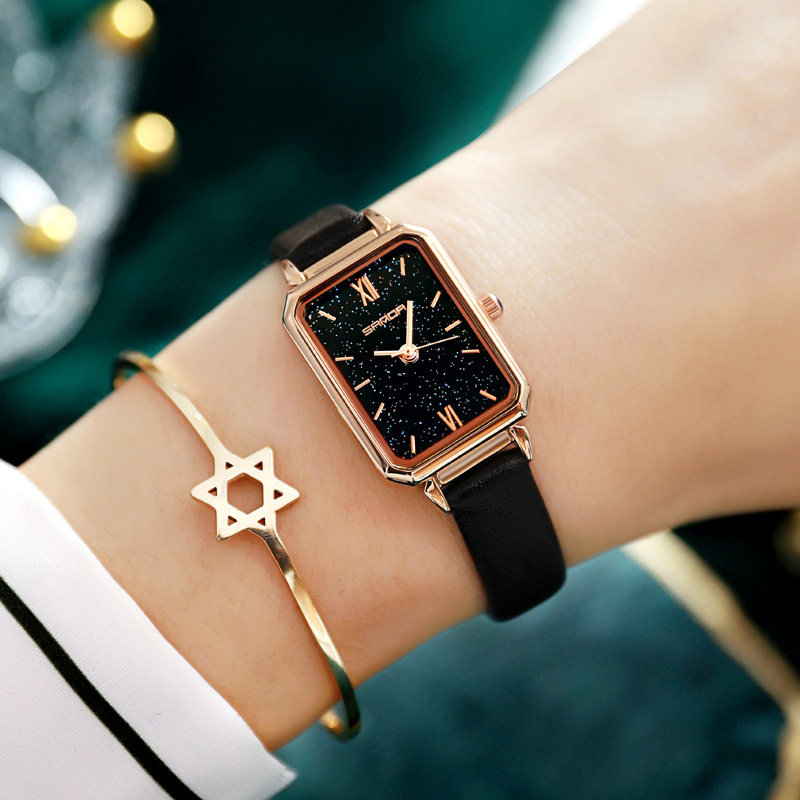 法国小众女ins风轻奢森系小绿表 三达手表国产腕表