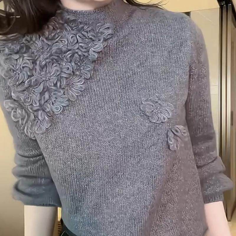 韩系立体花朵慵懒软糯毛衣女秋冬新款宽松洋气内搭针织打底衫上衣,淘宝优惠券,粉丝福利购,淘宝优惠卷