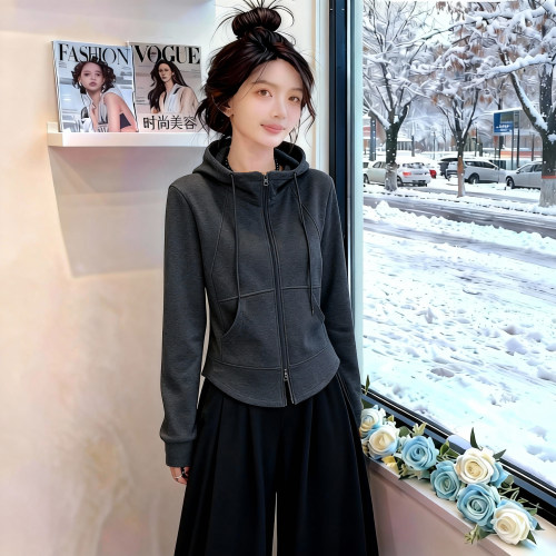 双拉链连帽卫衣外套女2026新款爆款秋季大码胖MM显瘦时尚洋气上衣 - 图0