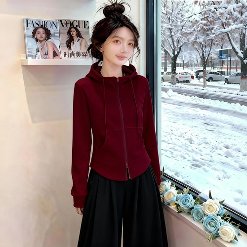 双拉链连帽卫衣外套女2026新款爆款秋季大码胖MM显瘦时尚洋气上衣 - 图1