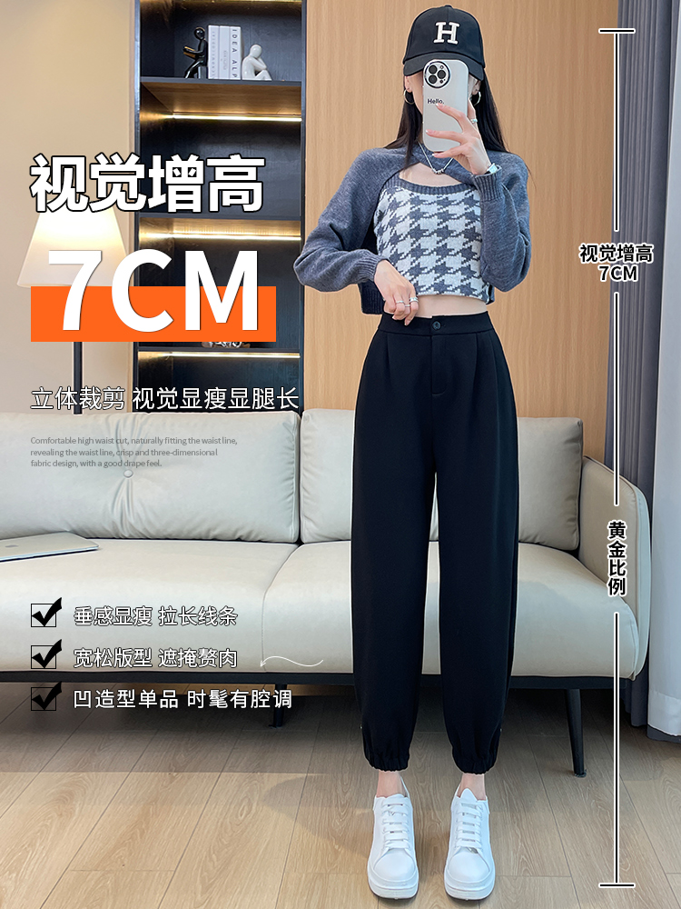 灰色卫裤女春秋季束脚运动女裤子2024新款秋冬加绒萝卜哈伦休闲裤