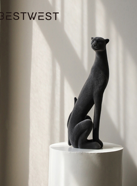 轻奢豹子摆件艺术玄关客厅酒柜装饰品高级感小众乔迁新居开业礼物