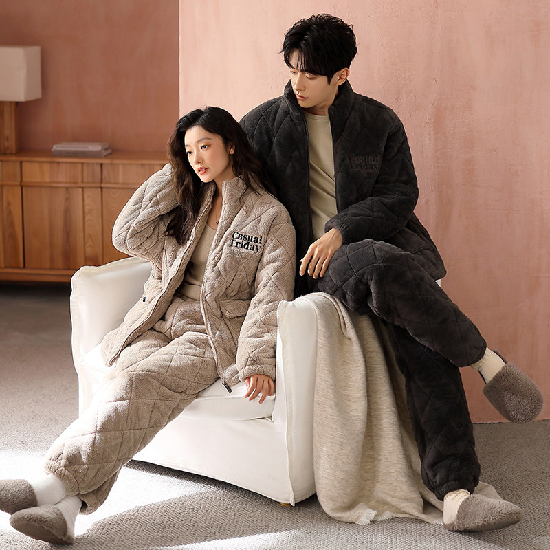 2025新款情侣睡衣冬季珊瑚绒三层加厚夹棉服套装休闲可外穿家居服,淘宝优惠券,粉丝福利购,淘宝优惠卷