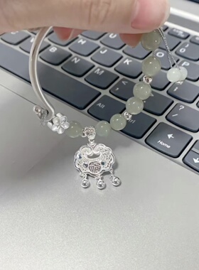 9 9 9纯 银色平安锁手链女生半镯猫眼石手镯女生日足 银色铜钱礼