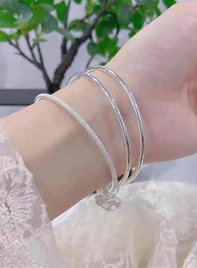 新款三生三世纯 银色手镯女9 9 9 实心足 银色闺蜜送女友铜钱礼物